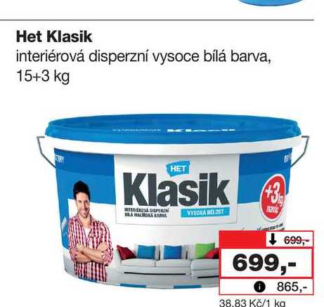 Het Klasik interiérová disperzní vysoce bílá barva, 15+3 kg 