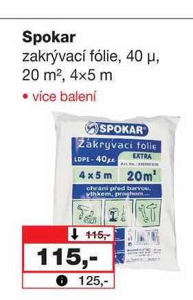 Spokar zakrývací fólie, 40 μ, 20 m², 4x5 m 