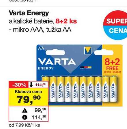 Varta Energy alkalické baterie, 8+2 ks 