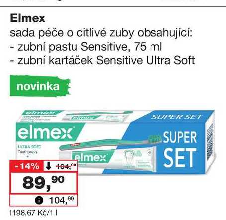 Elmex sada péče o citlivé zuby obsahující: - zubní pastu Sensitive, 75 ml - zubní kartáček Sensitive Ultra Soft 