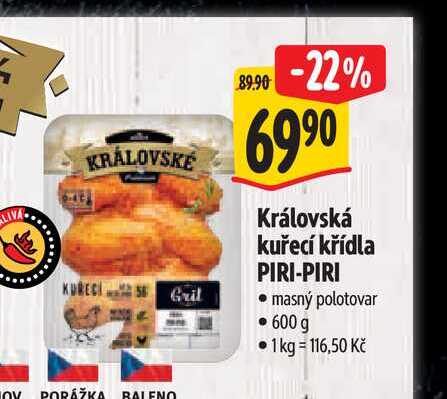   Královská kuřecí křídla PIRI-PIRI  600g