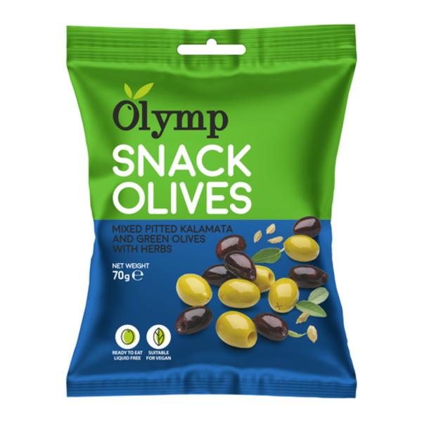 Olymp Kalamata tmavé a zelené olivy bez pecky s bylinkami