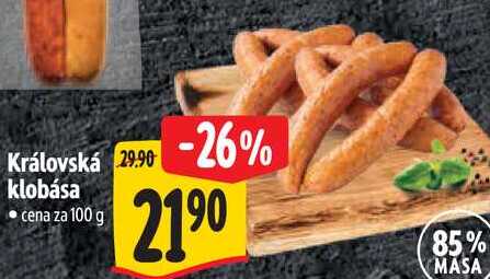 Královská klobása, cena za 100 g 
