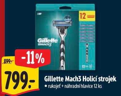 Gillette Mach3 Holicí strojek, rukojeť + náhradní hlavice 12 ks 