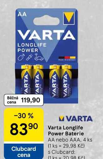 Varta Longlife Power Baterie AA nebo AAA, 4 ks 