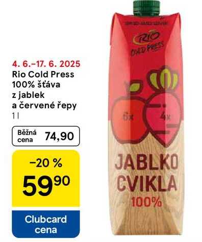 Rio Cold Press 100% šťáva z jablek a červené řepy, 1 l 