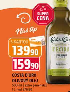 Costa d´oro olivový olej 500 ml extra panenský 1l
