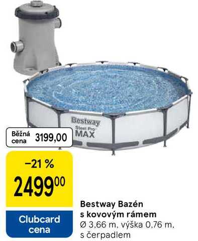 Bestway Bazén s kovovým rámem, Ø 3.66 m, výška 0.76 m. s čerpadlem 
