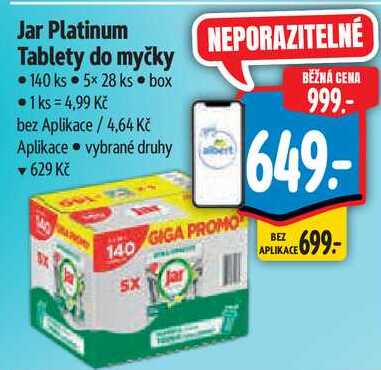 Jar Platinum Tablety do myčky, 140 ks 