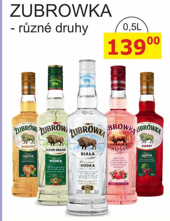 ZUBROWKA - různé druhy 0,5L 