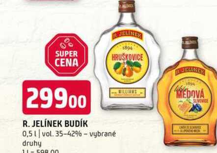 R.Jelínek budík 0,5l vol. 35-42% vybrané druhy