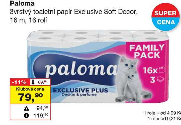 Paloma 3vrstvý toaletní papír Exclusive Soft Decor, 16 m, 16 rolí 