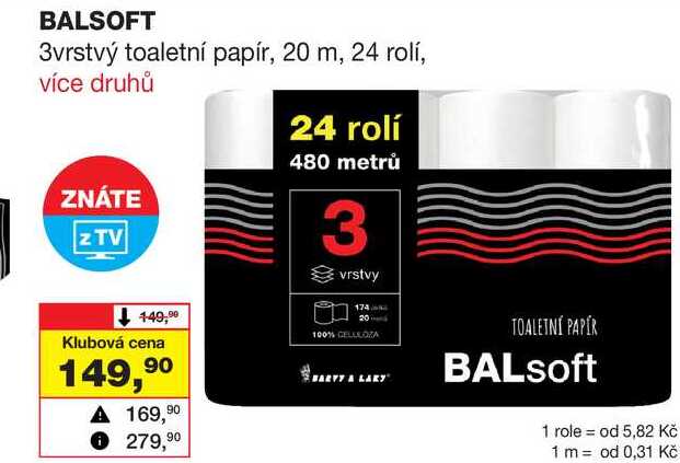 BALSOFT 3vrstvý toaletní papír, 20 m, 24 rolí
