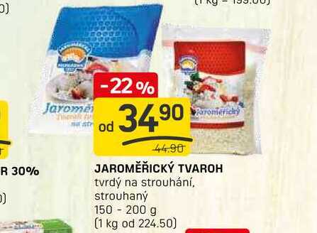 JAROMĚŘICKÝ TVAROH tvrdý na strouhání, strouhaný 150-200 g