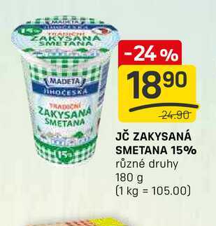JČ ZAKYSANÁ SMETANA 15% různé druhy 180 g