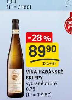 VÍNA HABÁNSKÉ SKLEPY vybrané druhy 0,75l