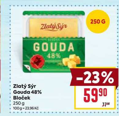 Zlatý Sýr Gouda 48% Bloček 250 g
