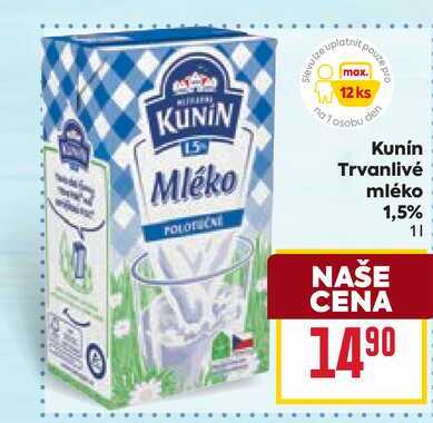 Kunín Trvanlivé mléko 1,5% 1l