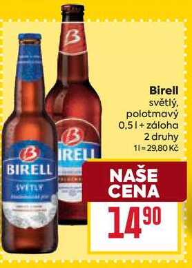 Birell světlý, polotmavý 0,5l