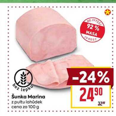 Šunka Marina z pultu lahůdek cena za 100g