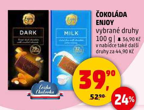 ČOKOLÁDA ENJOY vybrané druhy, 100 g   