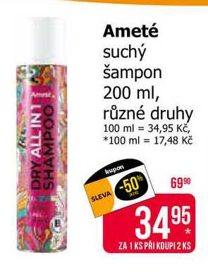 Ameté suchý šampon 200 ml, různé druhy 
