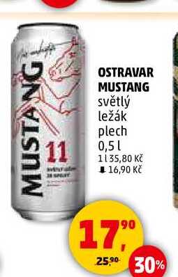 OSTRAVAR MUSTANG světlý ležák plech, 0,5 l