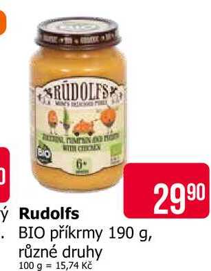 Rudolfs BIO příkrmy 190 g, různé druhy 