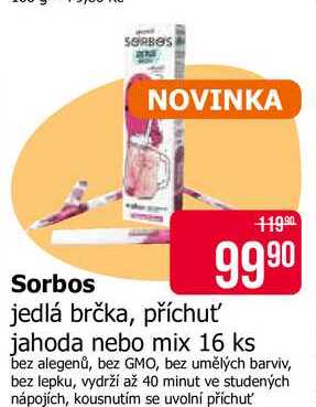 Sorbos jedlá brčka, příchuť jahoda nebo mix 16 ks 