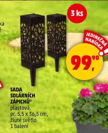 SADA SOLÁRNÍCH ZÁPICHŮ plastová, pr. 5,5 x 36,5 cm, žluté světlo, 1 balení 