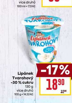 Lipánek Tvarohový -30% cukru 130 g 