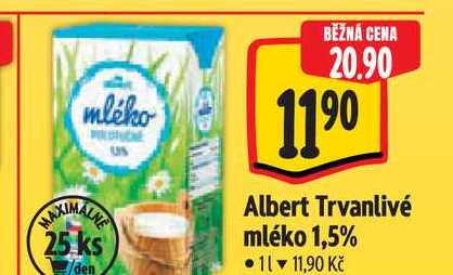  Albert Trvanlivé mléko 1,5%  1 l v akci
