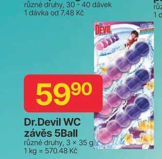 Dr.Devil WC závěs 5Ball různé druhy, 3 x 35 g