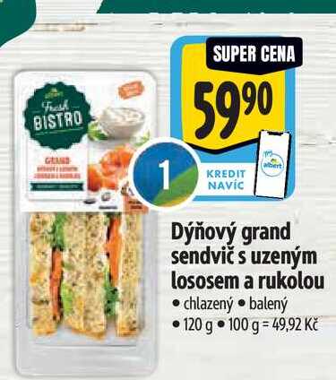   Dýňový grand sendvič s uzeným lososem a rukolou  120 g