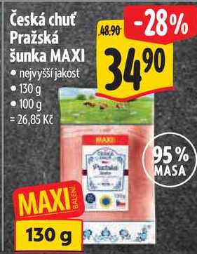 Česká chuť Pražská šunka MAXI, 130 g