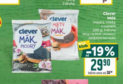 Clever Mák modrý, mletý, s cukrem 200 g
