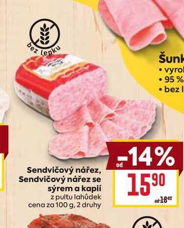 Sendvičový nářez se sýrem a kapií z pultu lahůdek cena za 100g