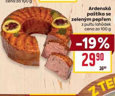 Ardenská paštika se zeleným pepřem z pultu lahůdek cena za 100g
