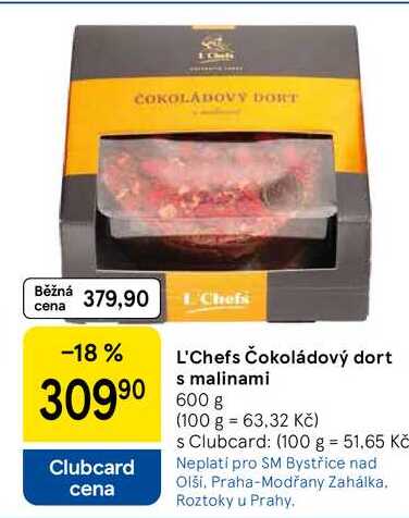 L'Chefs Čokoládový dort s malinami, 600 g