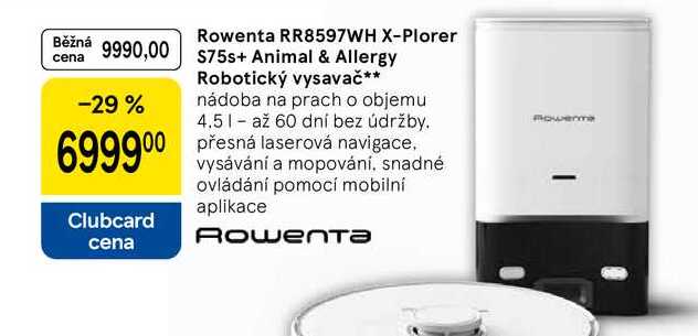 Rowenta RR8597WH X-Plorer S75s+ Animal & Allergy Robotický vysavač, nádoba na prach o objemu 4.5 l, až 60 dní bez údržby
