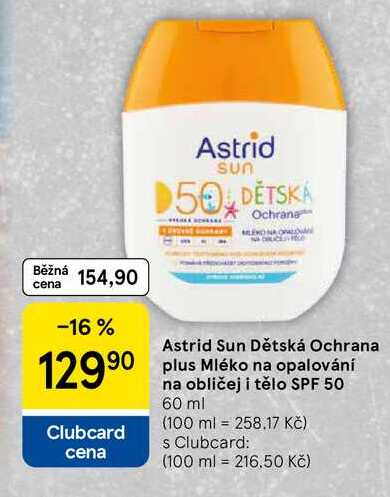 Astrid Sun Dětská Ochrana plus Mléko na opalování na obličej i tělo SPF 50, 60 ml 