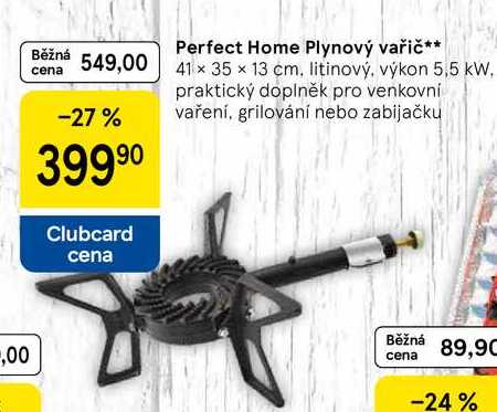Perfect Home Plynový vařič, 41 x 35 x 13 cm, litinový, výkon 5,5 kW, praktický doplněk pro venkovní vaření, grilování nebo zabijačku  