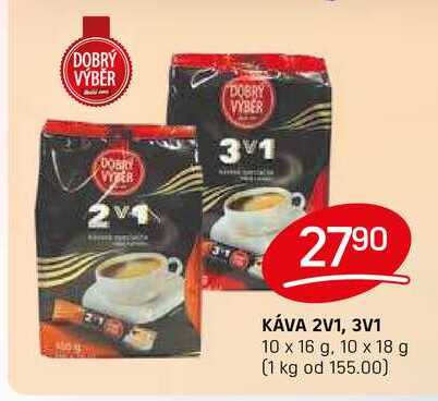 KÁVA 2V1, 3V1 10 x 16 g, 10 x 18 g v akci