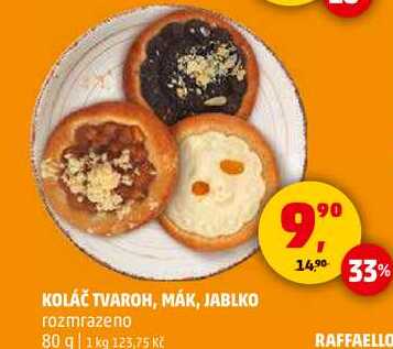 KOLÁČ TVAROH, MÁK, JABLKO rozmrazeno, 80 g