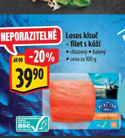   Losos kisuč - filet s kůží  100 g