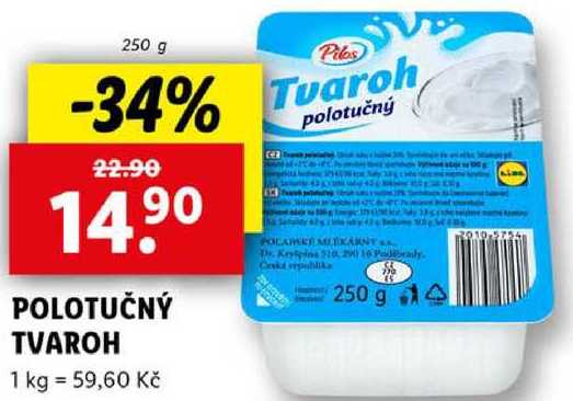 Polotučný tvaroh, 250 g