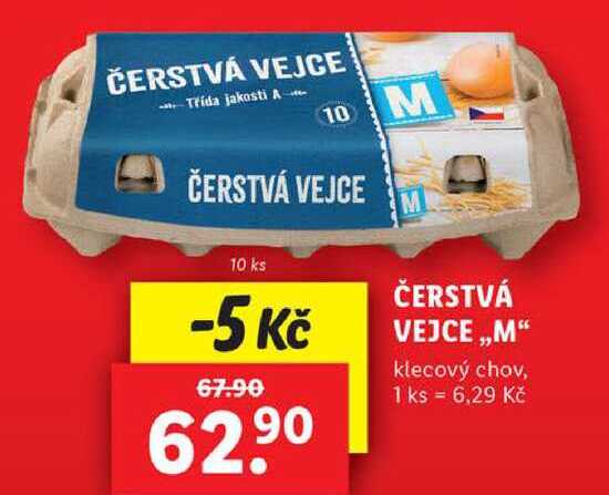 ČERSTVÁ VEJCE ,,M" klecový chov, 10 ks