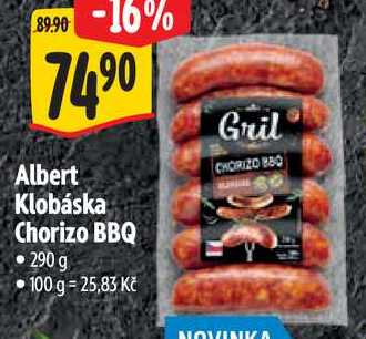 Albert Klobáska Chorizo BBQ, 290 g