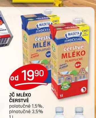 JČ MLÉKO ČERSTVÉ polotučné 1,5%, plnotučné 3,5% 1l