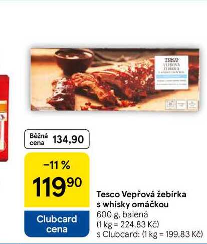 Tesco Vepřová žebírka s whisky omáčkou, 600 g, balená 